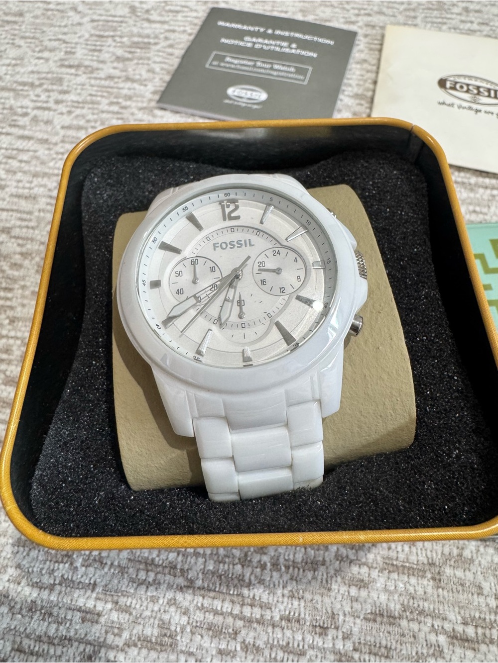 Fossil White Ceramic Chronograph Bracelet Watch